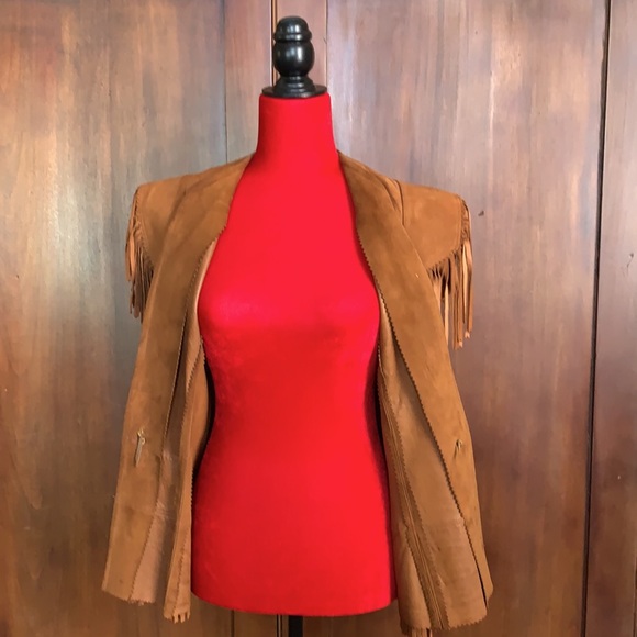Vintage 70s Suede Fringe Vest M - Picture 7 of 10